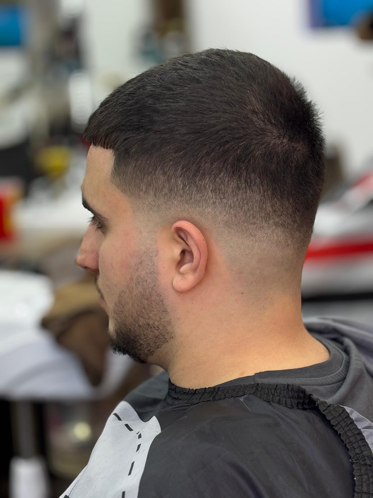 Buzz cut with hard part line
